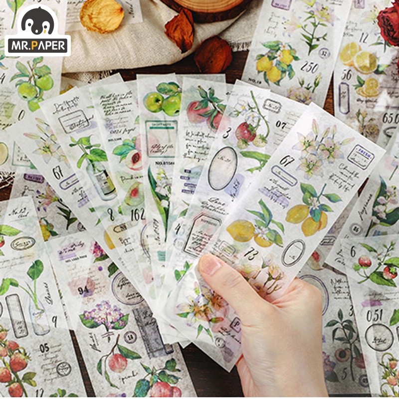 Ông Giấy 4 kiểu 6 tờ thành hình dán trái cây hoạt hình dâu tây chanh cây nhãn dán tài liệu sáng tạo cuốn sổ tay tài liệu tự làm văn phòng phẩm trang trí nhãn dán