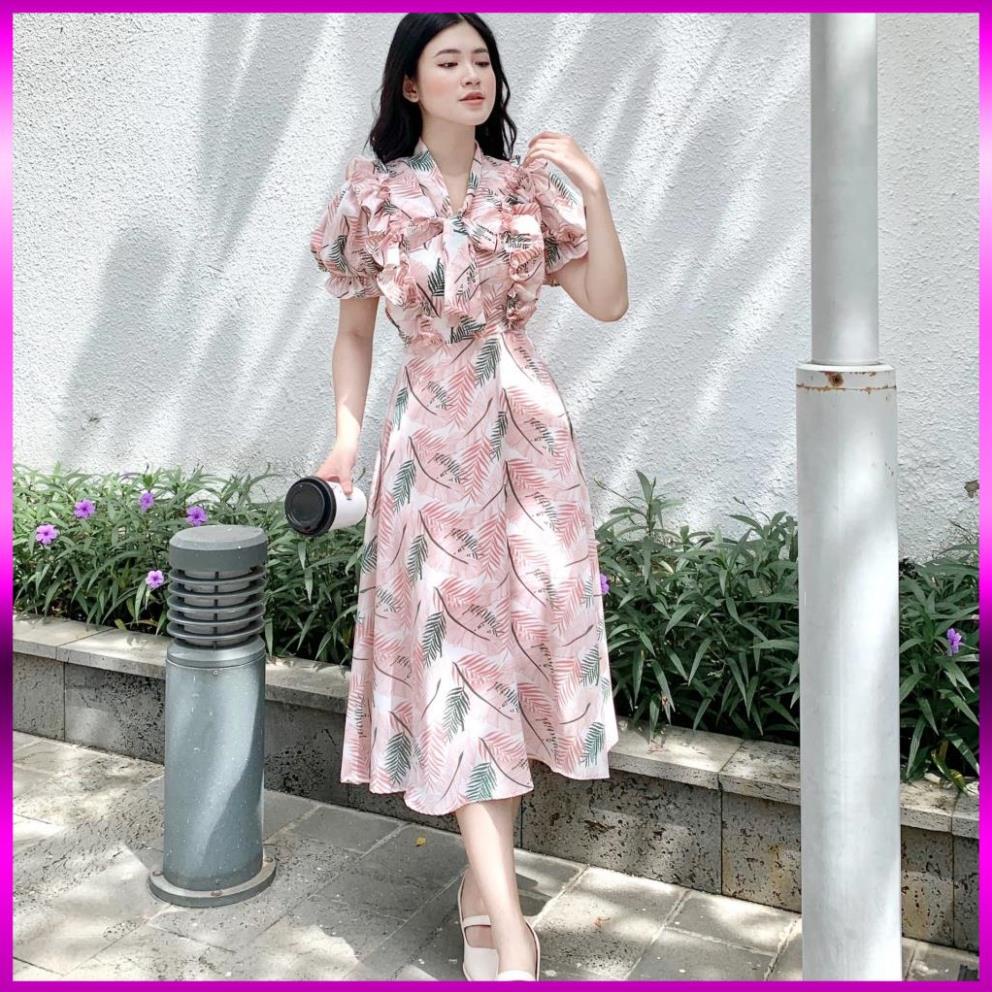 [HÀNG THIẾT KẾ] ĐẦM HỒNG XANH HOẠ TIẾT CỘT EO - CHẤT LIỆU CAO CẤP - MÀU HỒNG / XANH BÁNH BÈO | BigBuy360 - bigbuy360.vn
