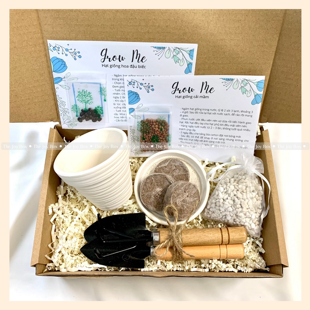 Hộp quà tặng nam nữ, quà tặng cho bé GROW ME - Set quà tặng sinh nhật, kỷ niệm, Combo quà tặng trồng cây THE JOY BOX