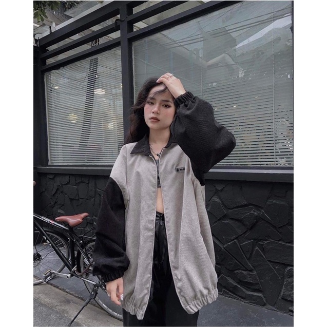 Áo khoác bomber cổ sơ mi chất vải nhung tăm hai lớp cao cấp đính logo M.B.O