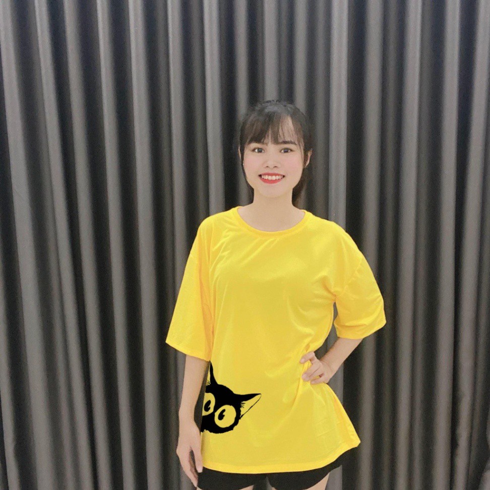 Áo Thun Tay Lỡ In Mèo Lấp Ló Unisex Freesize Dưới 75kg ATIN12 | BigBuy360 - bigbuy360.vn