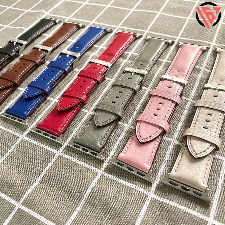 Dây da cho iwatch seri 7/6/5/4/3/2/1/SE, đồng hồ T500, W26, HW12, logo táo...  Fullsize 38/40/41 - 42/44/45mm