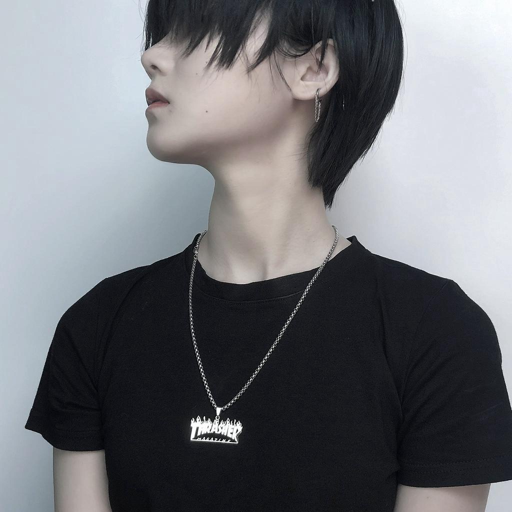 Vòng cổ thép titan mặt chữ phong cách hiphop đường phố cá tính