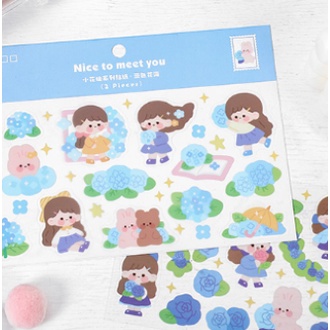Bộ 2 tấm sticker cô gái dễ thương hình dán PET chống nước | BSB299