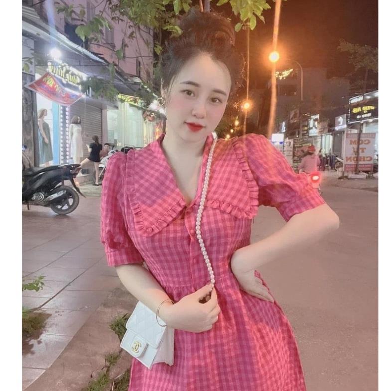 [ 𝐅𝐑𝐄𝐄 𝐒𝐇𝐈𝐏 ]   VÁY XỐP KẺ BÈO CÚC BỌC ĐEN DÁNG XÒE