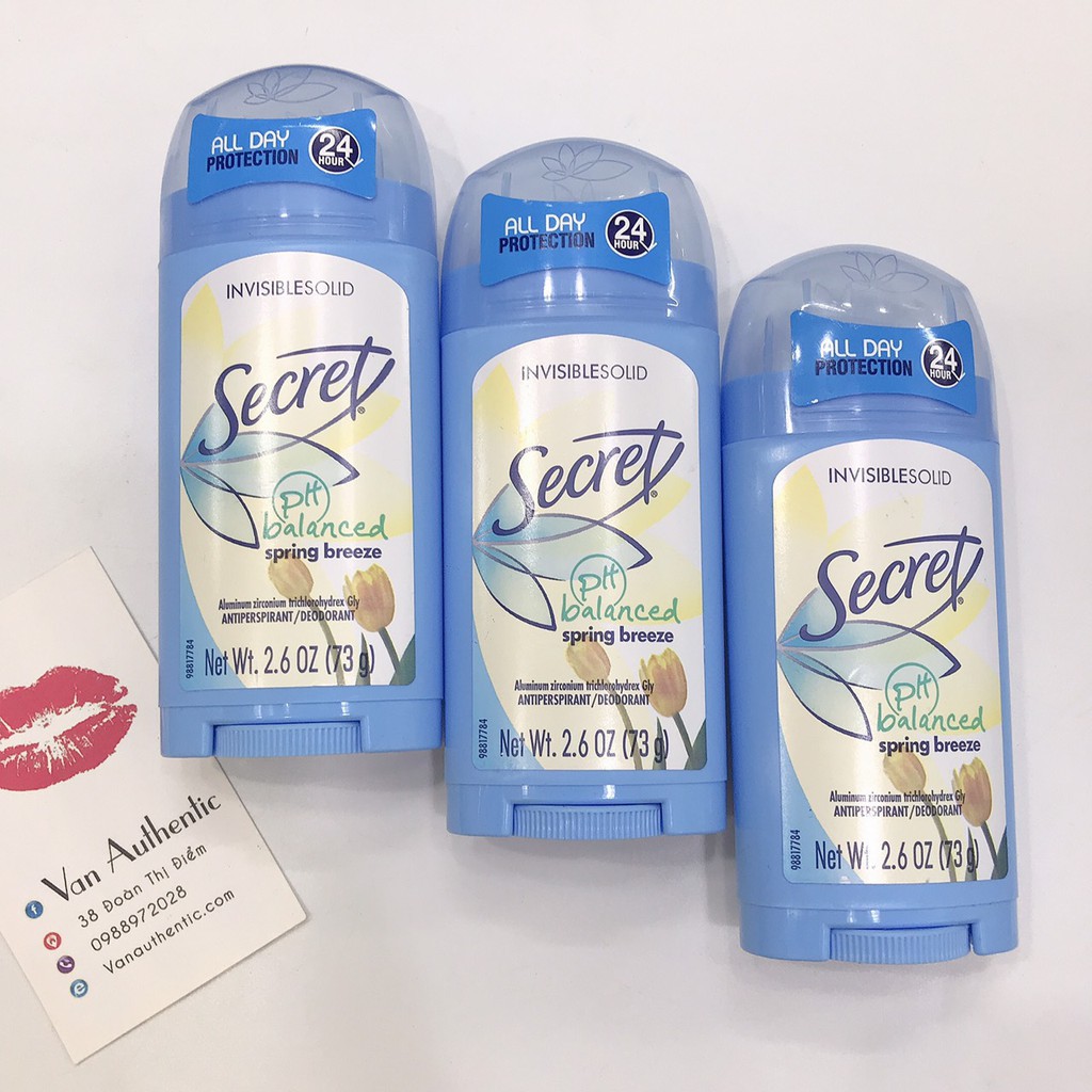 Lăn khử mùi sáp Secret PH Balanced Spring Breeze Invisible Solid 73g, Lăn sáp khử mùi chính hãng Mỹ dành cho nữ