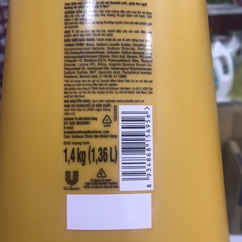 Dầu gội Sunsilk mềm mượt diệu kỳ 1.4kg (1.36 lít)