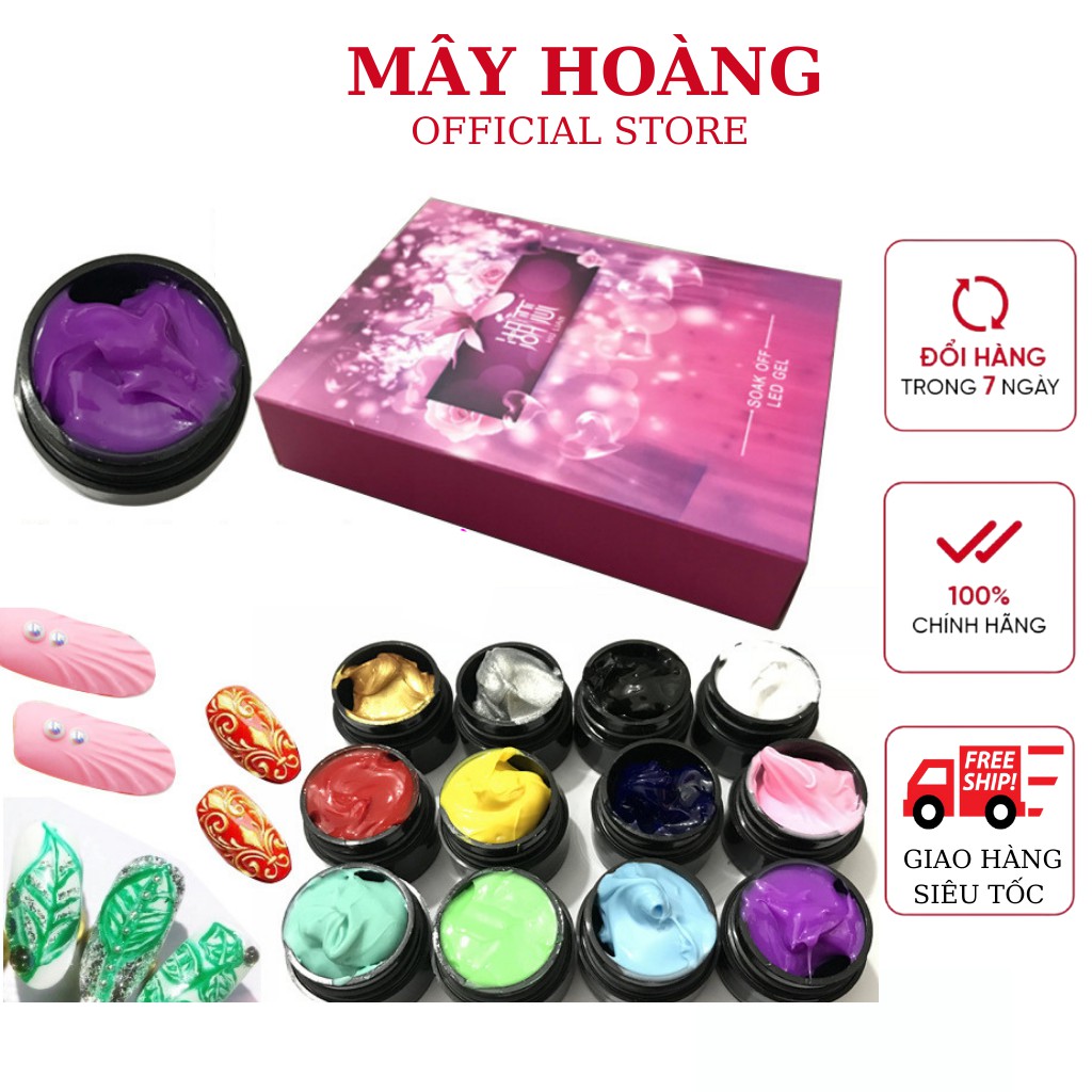 Gel Vẽ Nổi Hulian Siêu Đặc Màu Đẹp Cực Chất  sét 12 Màu