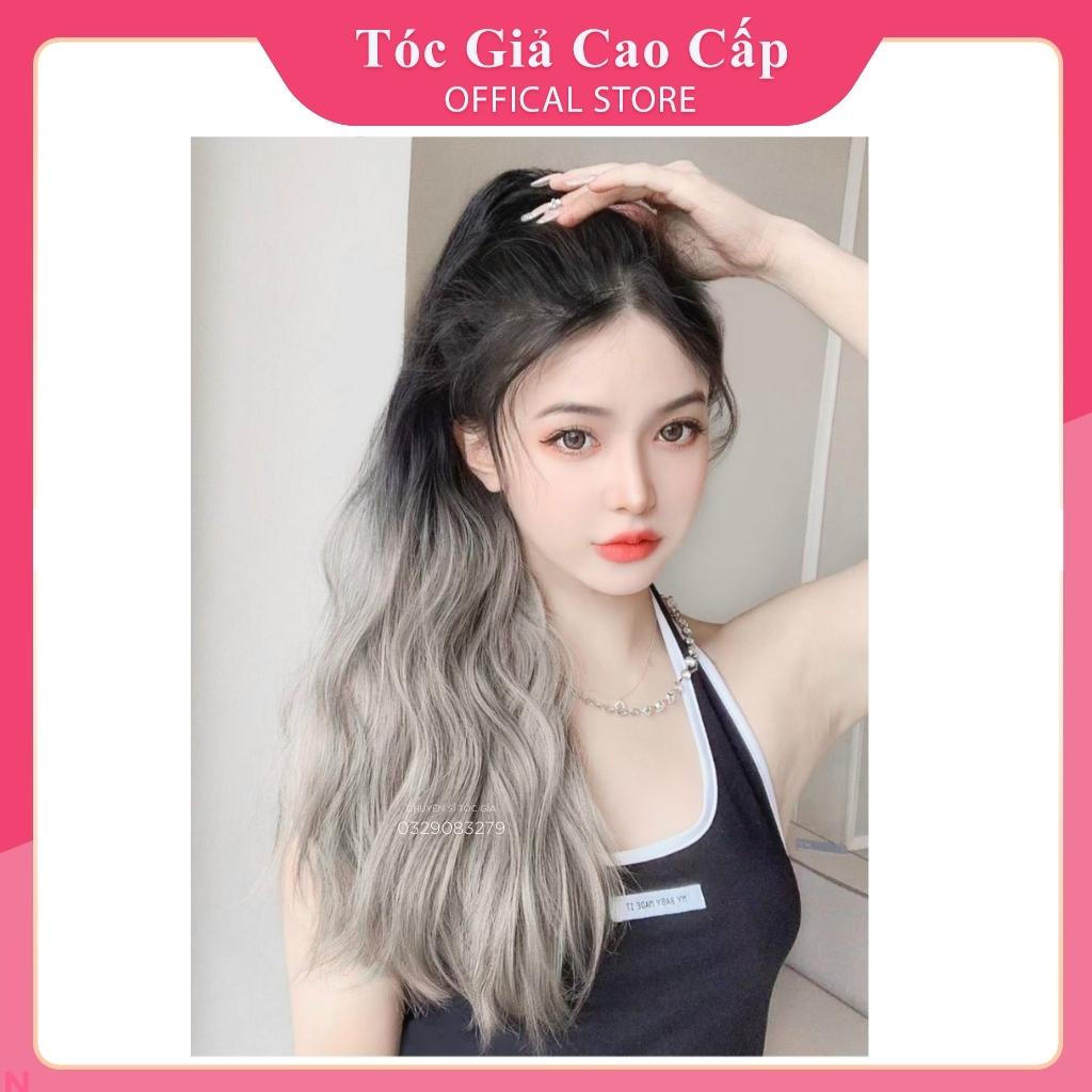 Tóc giả ngoặm xù omber 3 màu xanh xám, N42