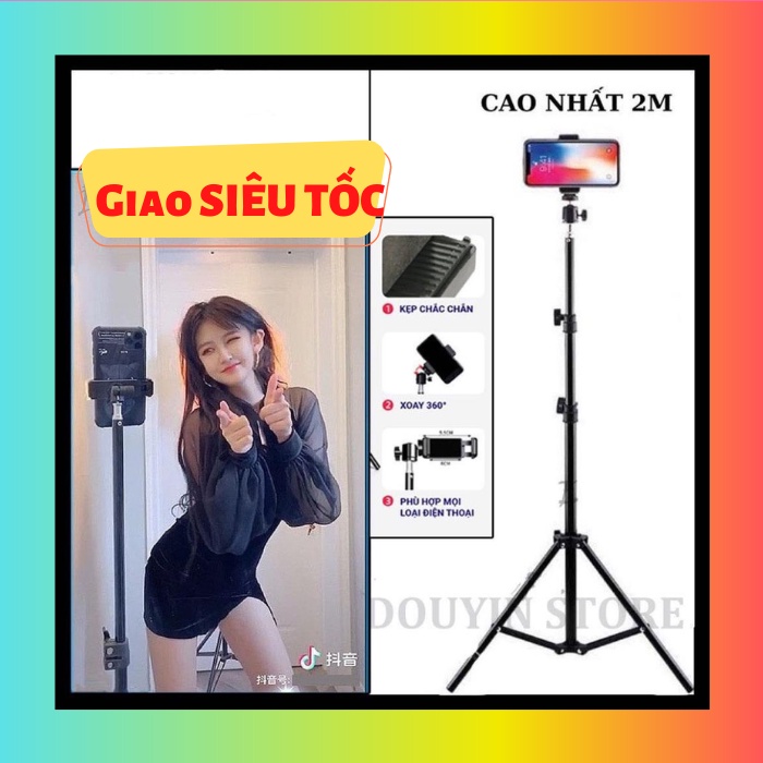 Chân đỡ điện thoại livestream, chụp ảnh, quay phim, gậy 3 chân để đèn livestream, máy ảnh cao 2m