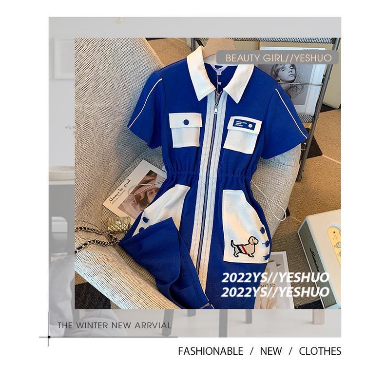 Đầm chiết eo cổ polo thời trang mùa hè 2022 trẻ trung dành cho nữ mặc thường ngày