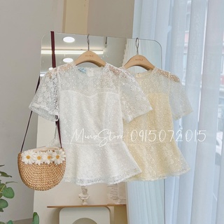 Áo sơ mi nữ dáng peplum ren thêu hoa nổi MINZ