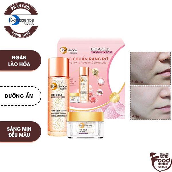 [2 Items] Bộ Dưỡng Ngăn Lão Hóa Bio-essence Bio Gold Night Cream 40g + Gold Rose Water 30ml