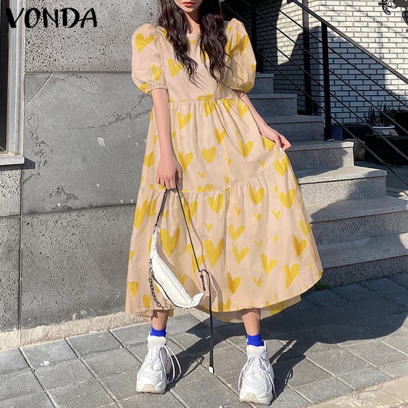 Đầm VONDA tay ngắn form rộng họa tiết trái tim trẻ trung cho nữ | BigBuy360 - bigbuy360.vn