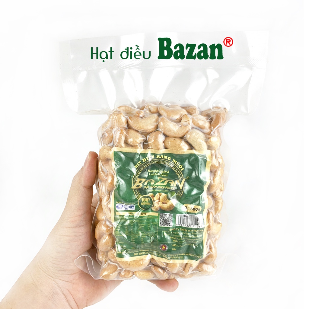Hạt điều rang muối Bazan Bình Phước nguyên hạt dinh dưỡng A+ loại 1 túi hút chân không 500g sạch vỏ lụa | WebRaoVat - webraovat.net.vn