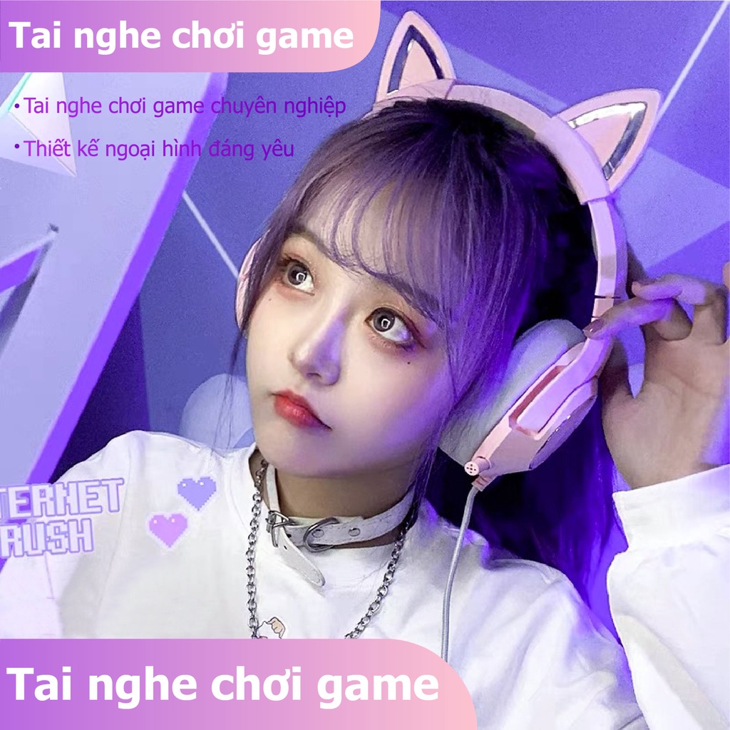 ONIKUMA K9 Bàn phím chuột Tai nghe tai mèo giảm tiếng ồn Tai nghe chơi game gắn trên đầu