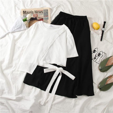 Set Trang Phục ULZZANG Áo Thun Buộc Lệch + Váy Dài - Set Rời - Đủ Size | BigBuy360 - bigbuy360.vn