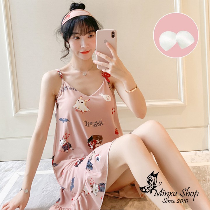 Váy ngủ 2 dây mặc hè cực mát , siêu Kute có đệm mút và tặng kèm bịt mắt | BigBuy360 - bigbuy360.vn