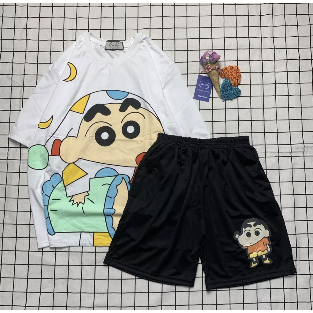 Sét Bộ Đùi Cu Shin 3D Cartoon Dễ Thương , Áo + Quần Đùi Vải Thun Coton Mát Mẻ Freesize TTSLB0001