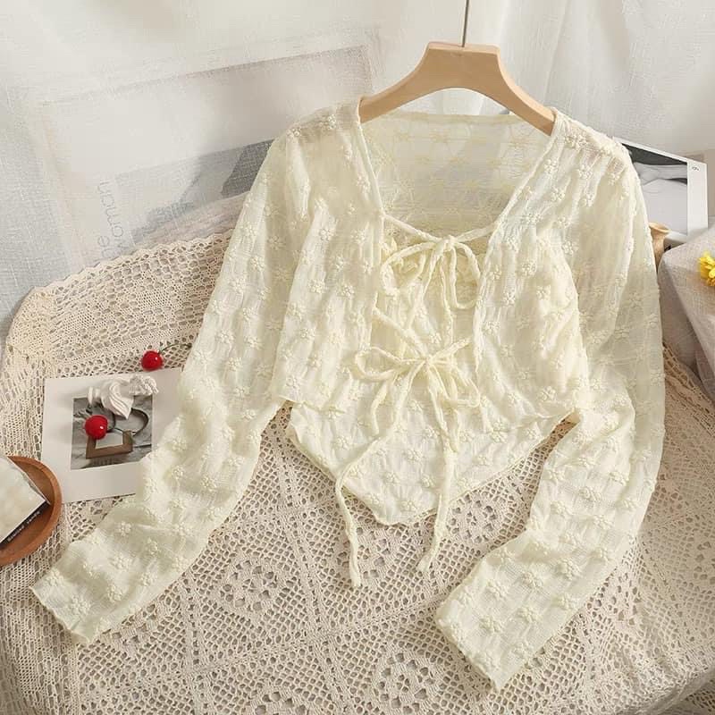 [Sẵn] SET ÁO REN 2 DÂY VẠT CHÉO (ảnh thật)