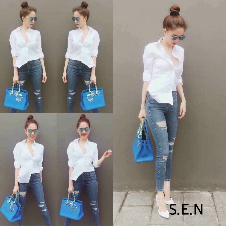 Áo sơ mi công sở dáng suông chất vải đẹp áo sơ mi trơn dài tay 322