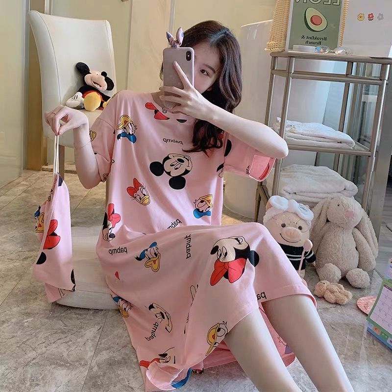 Đầm ngủ ngắn tay dáng rộng họa tiết kẻ sọc đơn giản xinh xắn cho nữ | BigBuy360 - bigbuy360.vn