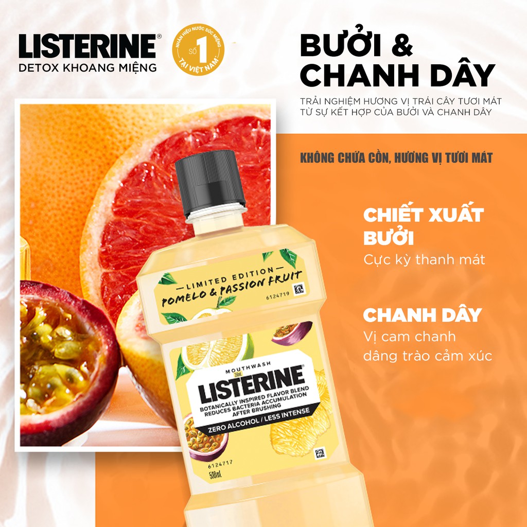 [Mã FMCGMALL -8% đơn 250K] Nước Súc Miệng Vị Trái Cây Tự Nhiên Listerine 250ml/Chai (Phiên Bản Giới Hạn)