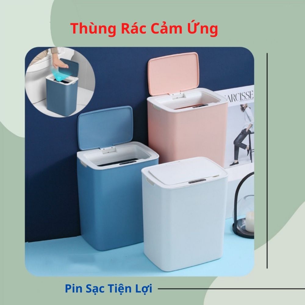 Thùng Rác Cảm Ứng Thông Minh Cảm Biến Tự Động Mở Pin Sạc Hiện Đại Dung Tích 16L và 14L