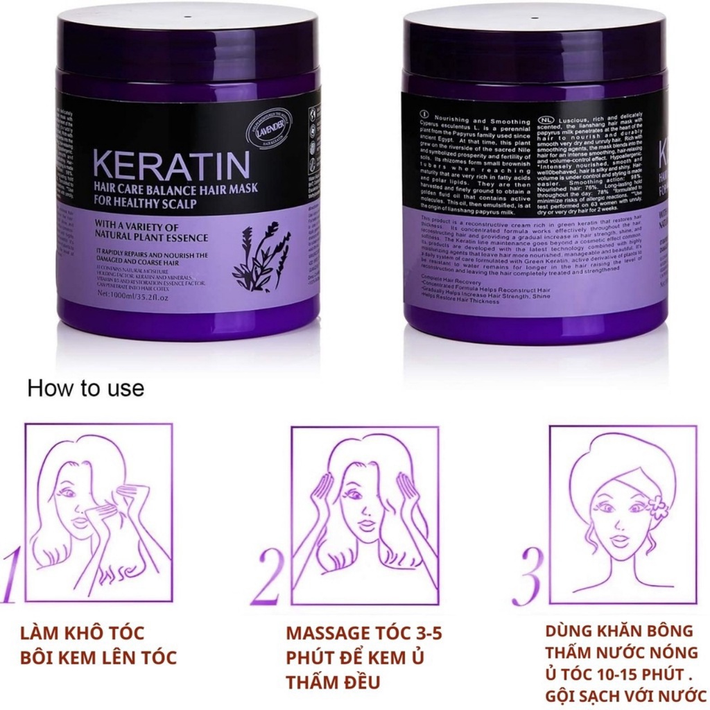 Kem ủ tóc KERATIN COLLAGEN 1000ML LAVENDER BRAZIL NUT - Ủ Hấp Tóc Cung Cấp Cưỡng Chất KERATIN