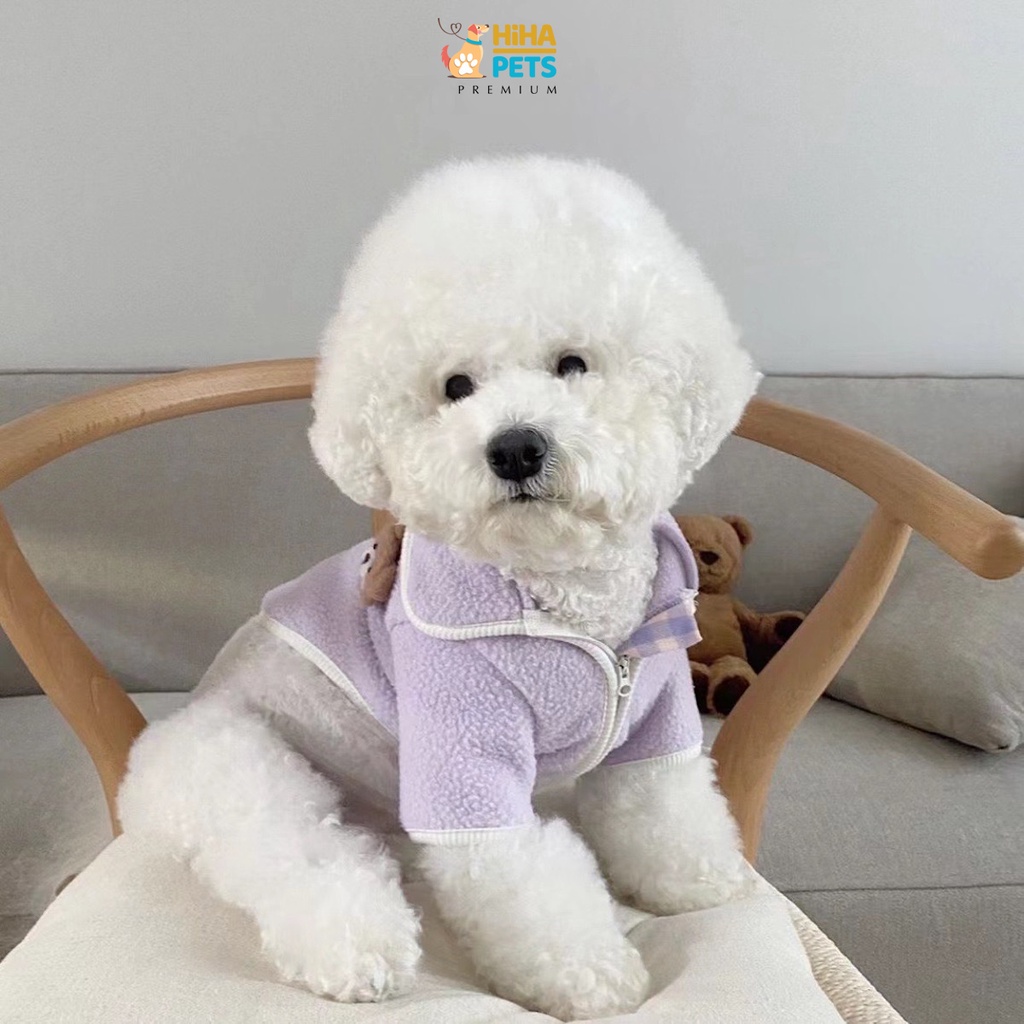 Áo Khoác Lông Nỉ Ấm Áp Cho Chó Mèo Hàn Quốc Quần Áo Thú Cưng Cao Cấp Có Dây Khoá Kéo Hihapet.