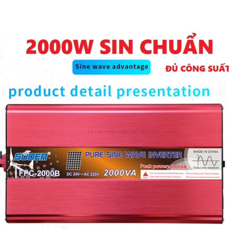 Bộ đổi điện sin chuẩn Suoer 2000w 24V sang 220V - FPC-2000B