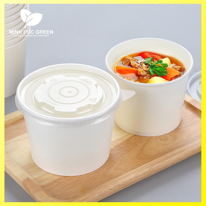 200 tô giấy 360ml kèm nắp trắng trơn đựng thực phẩm nóng và lạnh hàng công ty sản xuất tại Việt Nam