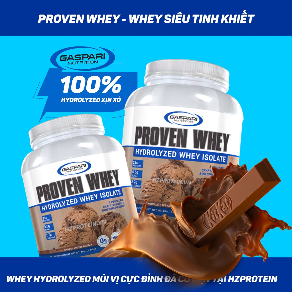 GASPARI PROVEN WHEY - 100% HYDROLYZED PROTEIN - WHEY THỦY PHÂN SIÊU TINH KHIẾT (4 LBS)