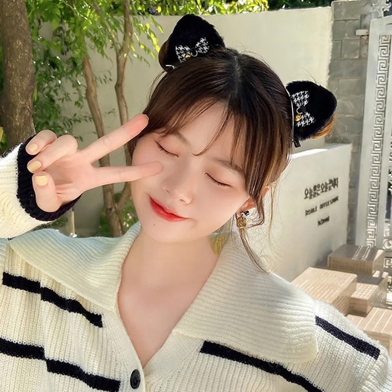 Bờm Tóc, Băng Đô Cài Tóc Hình Tai Mèo Dễ Thương Màu Đen Trắng Cute Cho Nữ