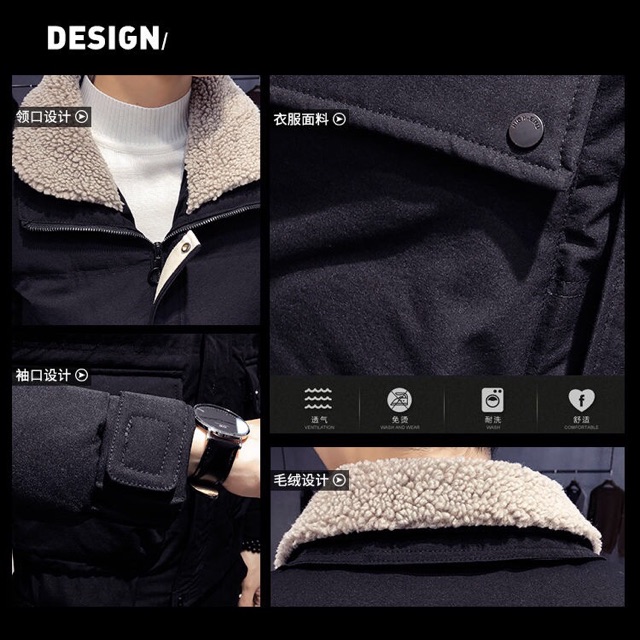 Áo phao nam cổ lông cừu hàng NK QUẢNG CHÂU CAO CẤP