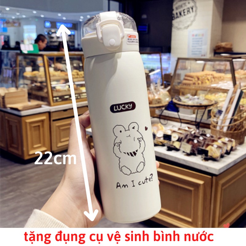 Bình giữ nhiệt INOX 304 dung tích 500ml bình nước giữ nhiệt họa tiết dễ thương có ống hút