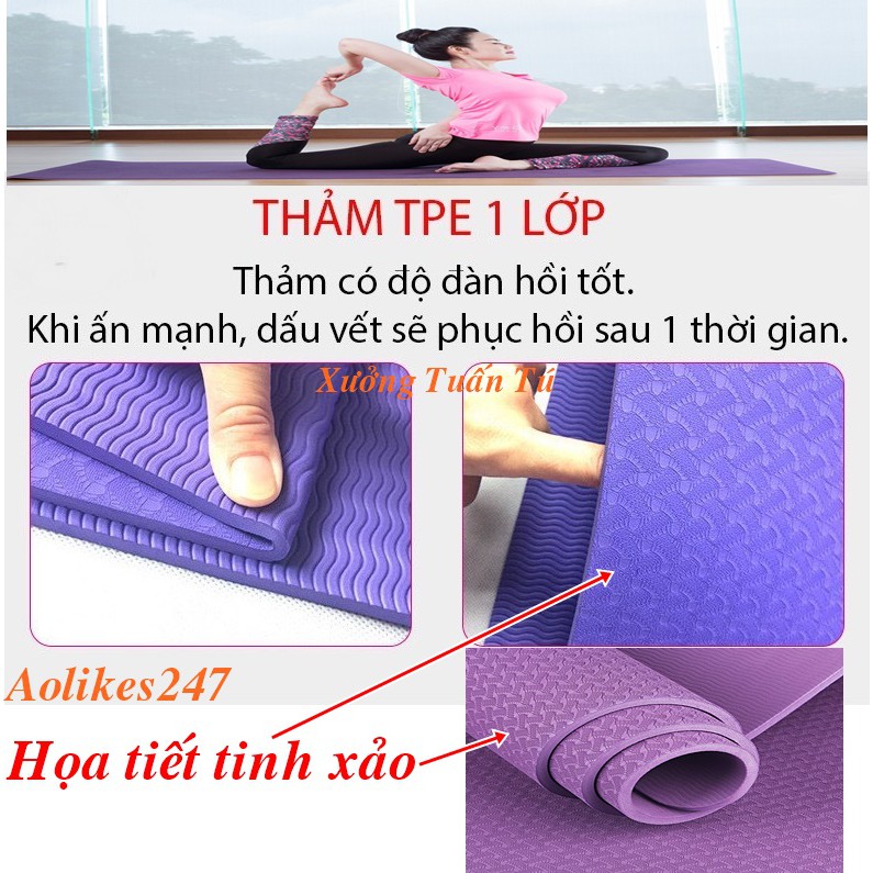 [ Tặng Túi Đựng] Thảm tập YOGA /GYM TPE 1 LỚP SIÊU BỀN ,Thảm YOGA TPE Họa Tiết đẹp, Siêu Bám Sàn T101