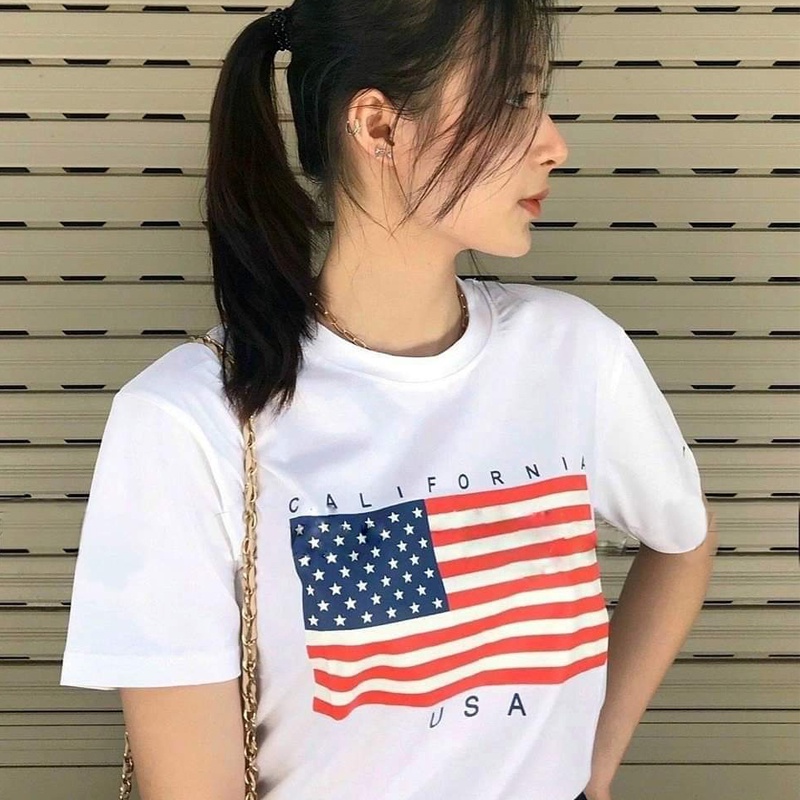 Áo thun nữ tay ngắn in hình hai màu trắng đen, chất mát, thoải mái. Mã M114