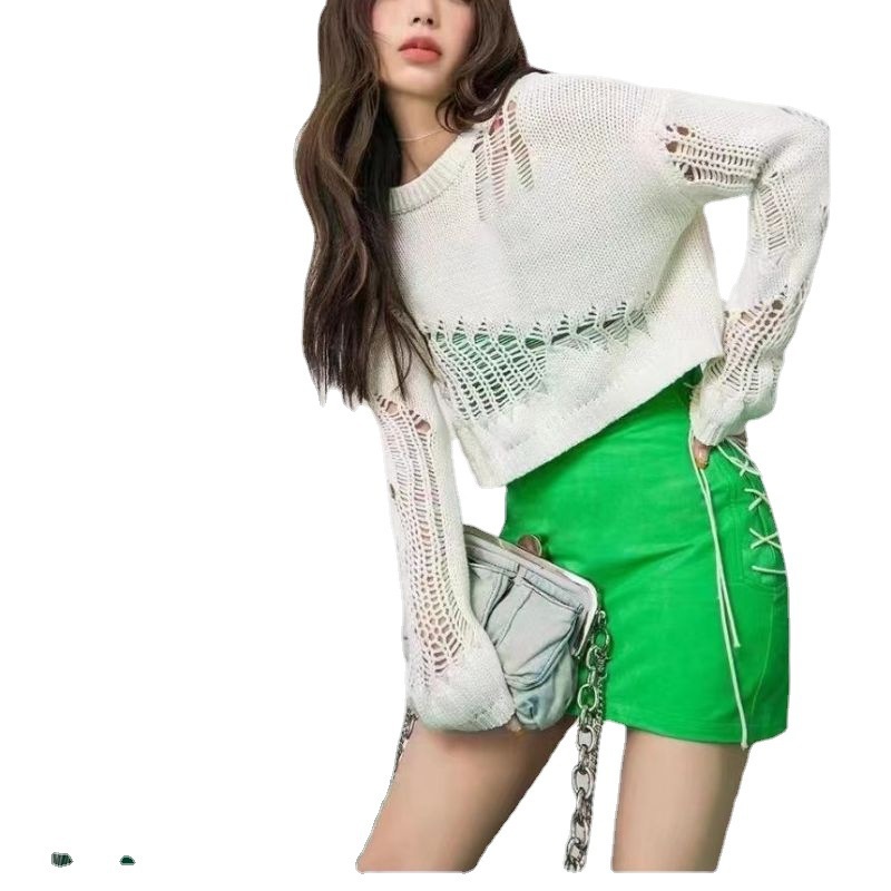 Áo sweater Dệt Kim Tay Dài Cổ Tròn Màu Trơn Dáng Rộng Thời Trang Cho Nữ