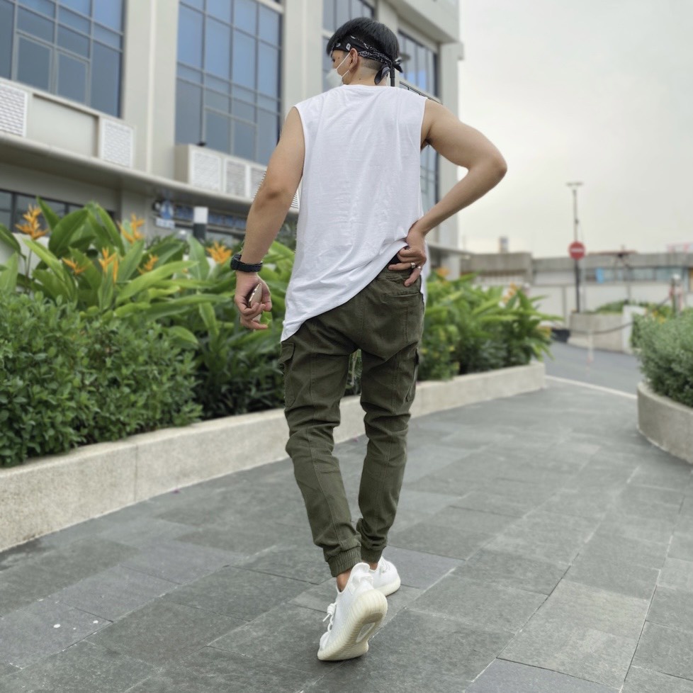 Quần jogger nam cargo streetwear cao cấp FNOS JGK2 màu rêu túi hộp chất kaki co giãn