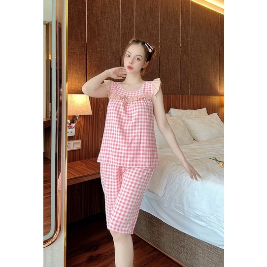 SET Đồ bộ BÔNG TIỂU THƯ, LỬNG CARO VẢI LỤA SIÊU MỀM MÁT KHÔNG NHĂN DỄ THƯƠNG thời trang