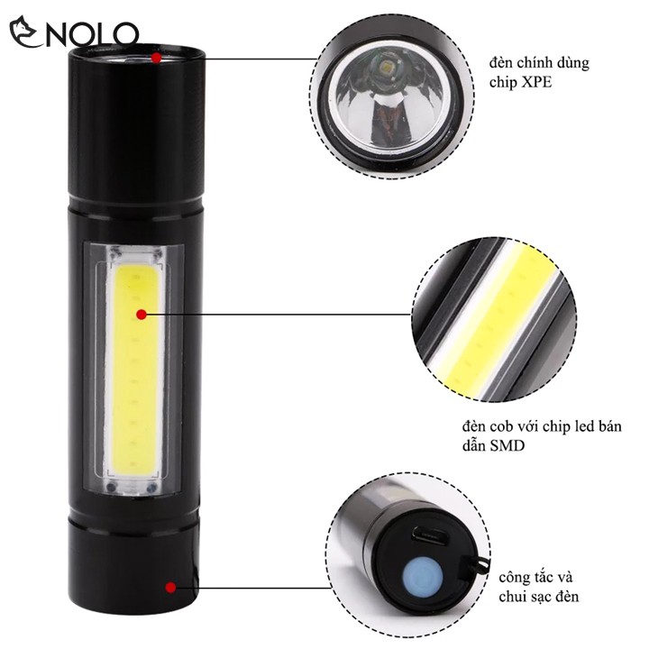 Đèn Pin Sạc Mini Siêu Sáng H352 Led Cob 2in1 Với 3 Chế Độ Sáng Có Tặng Kèm 1 Móc Khóa Hợp Kim