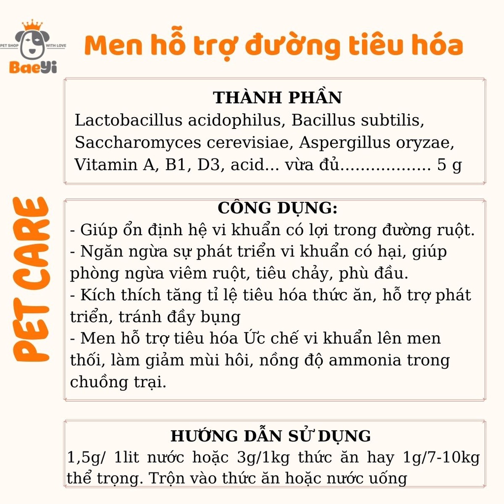 Men hỗ trợ đường tiêu hóa cho chó mèo, men Biotic 5g/gói, hàng chính hãng, Chăm sóc sức khỏe - BaeYi petshop