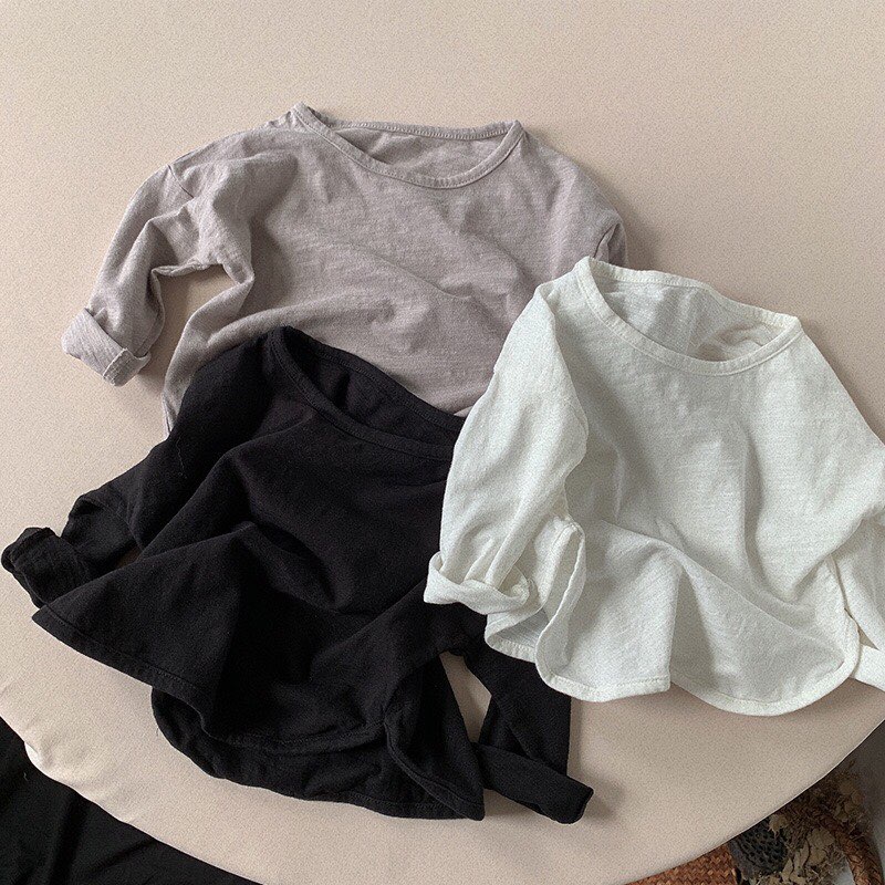 Áo thun trơn dài tay Hàn Quốc phù hợp bé gái bé trai size 80-120