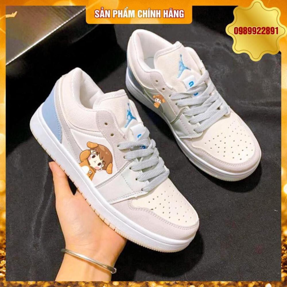 Giày thể thao nam nữ Jd1 da PU, trắng xám, gót da lộn xanh rất dễ phối đồ | BigBuy360 - bigbuy360.vn