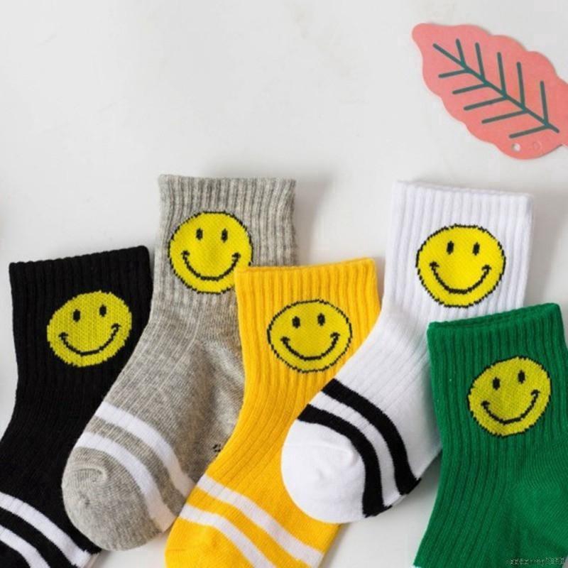 Bộ 5 đôi tất cotton mềm chống trượt in hình hoạt hình cho bé