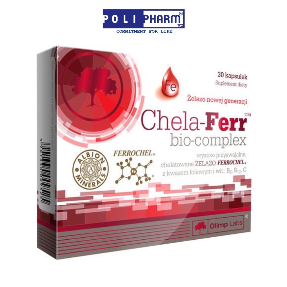 Sắt Chela-Ferr Bio Complex Olimp Labs - Viên sắt cho bà bầu hỗ trợ bổ sung và dễ hấp thu 30 viên, 14,4g Polipharm