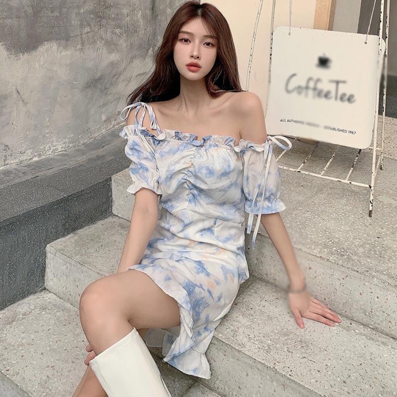 Đầm thời trang tay ngắn hở vai quyến rũ trẻ trung phong cách Hàn Quốc