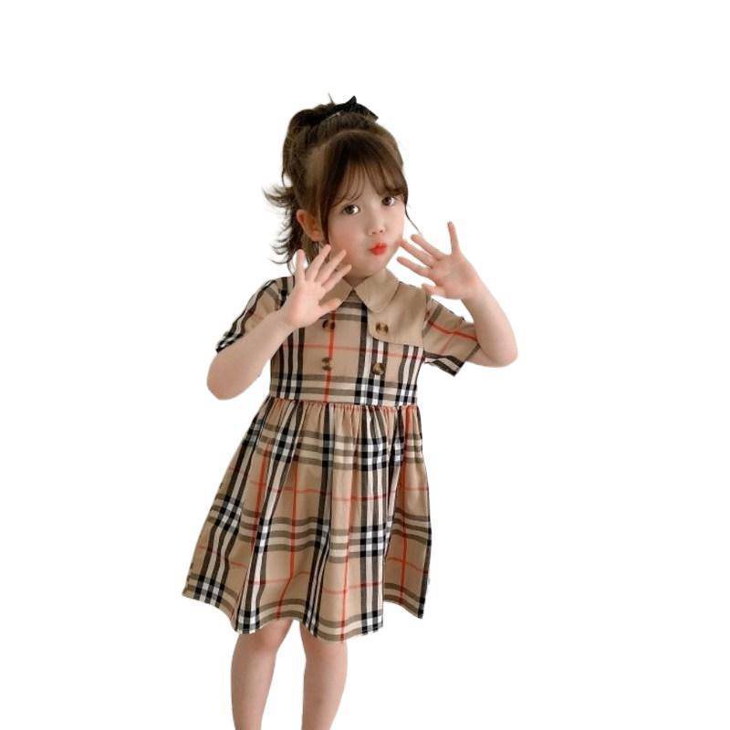 Đầm thời trang Anh Quốc hoa văn caro chất liệu cotton tay ngắn thiết kế 2 hàng nút phong cách công chúa