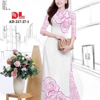 Vải áo dài in hoa hồng vẽ